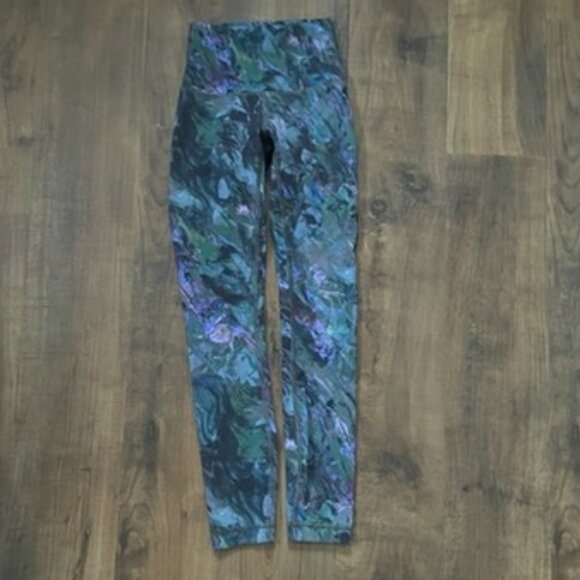 Lululemon Wunder Under High Rise Tight Leggings 25” Size 0 Green Purple Marble - Picture 3 of 8
